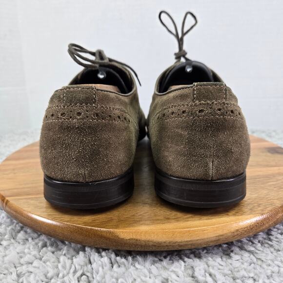 Saks Fifth Avenue Taupe Brown Suede Wingtip Full Brogue Casual Oxford Mens 10.5 - Picture 2 of 15